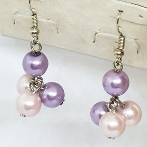Eclipse Hint of Pink and Hint of Purple Four Pearl Dangle Earrings